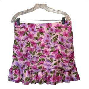 GB Gianni Bini Floral Printed Chiffon Gathered Mini Skirt in Pink NWT